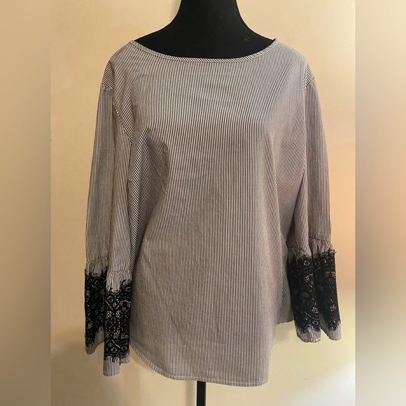 Tacera Tops - Womens bell sleeve striped shirt. Size Extra Large